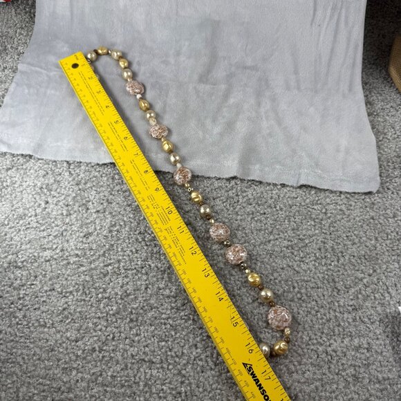 Gold Copper Speckled Long Beaded Necklace White Marble Effect Statement Beads - Picture 6 of 16